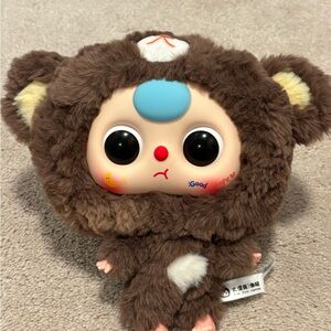 Baby Three Big Head Baby Zipper Pouch Brown Furry Character Plush Bear